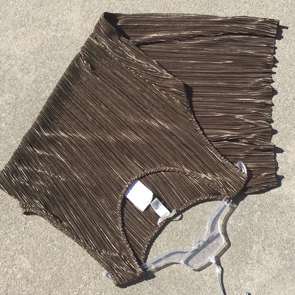 NWT Beach Swim Cover Up Wrinkle free Vaca Bronze Metallic Accordion Pleat Dress - Picture 1 of 16